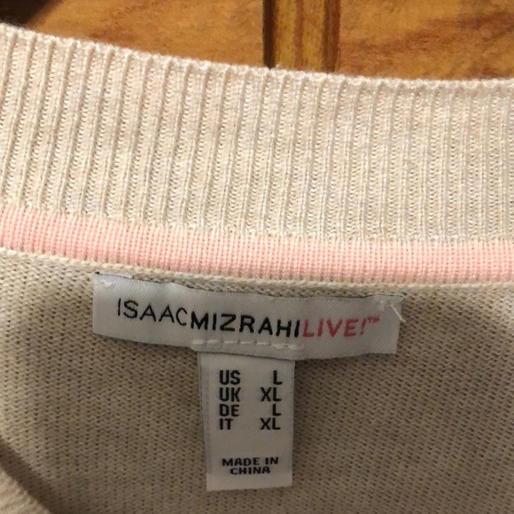 Isaac Mizrahi Live beige v neck sweater L - Picture 2 of 3